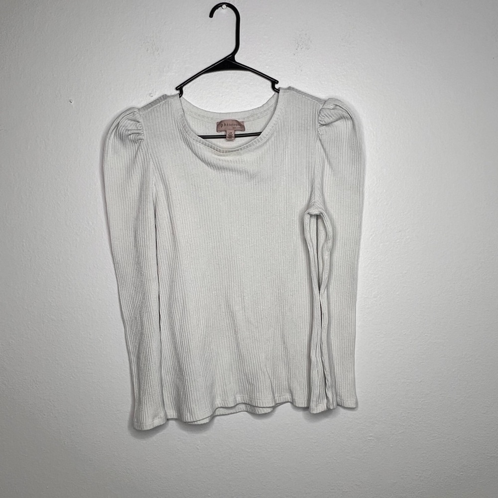 Philosophy White Ribbed Long Sleeve Top